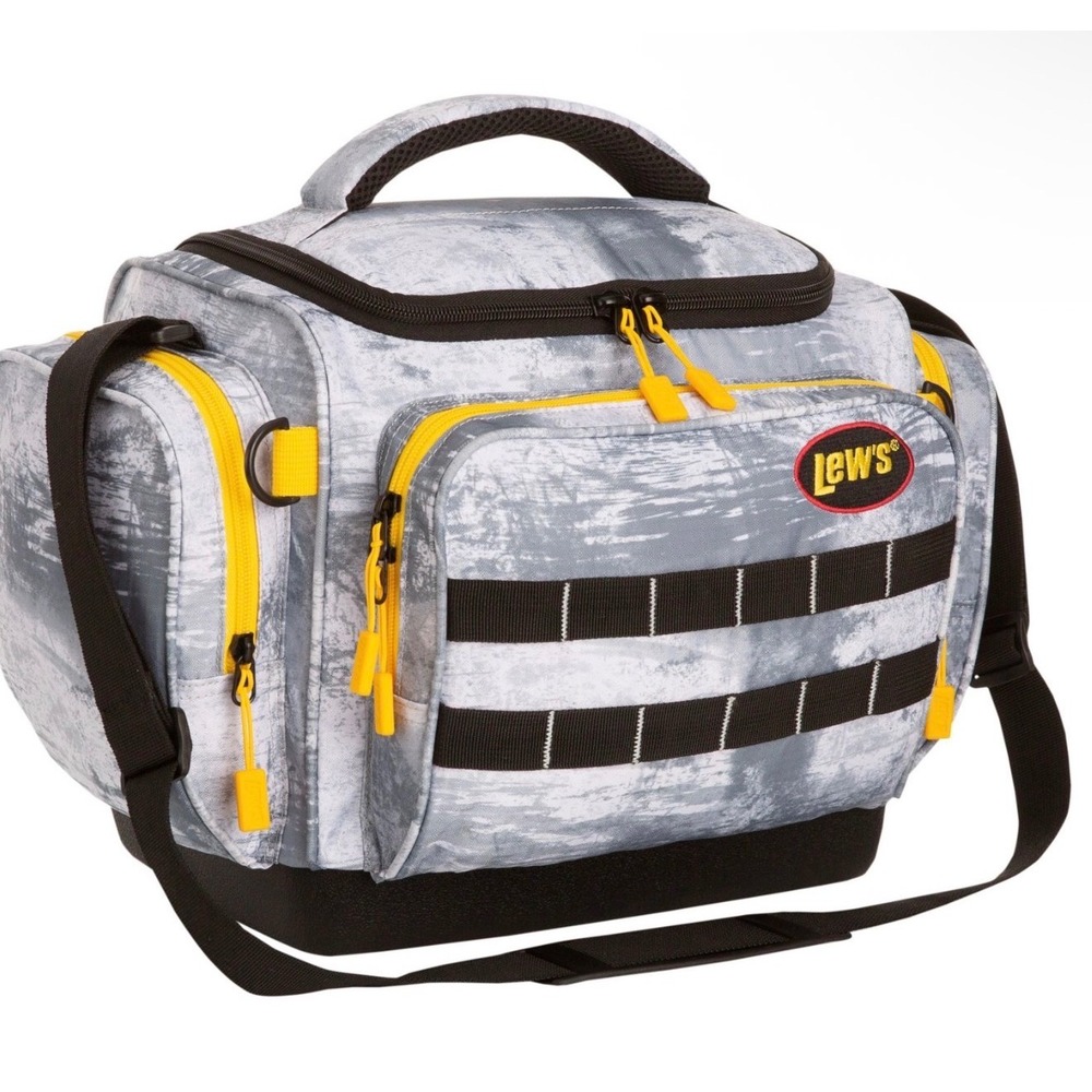 Lews Fishing Soft Tackle Bag Gray Camo Yellow Trim with Shoulder Strap New